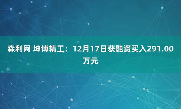 森利网 坤博精工：12月17日获融资买入291.00万元
